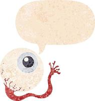 cartoon injured eyeball and speech bubble in retro textured style