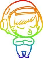 rainbow gradient line drawing cartoon pretty astronaut girl vector