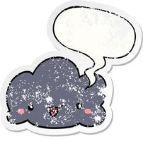 cute cartoon cloud and speech bubble distressed sticker vector