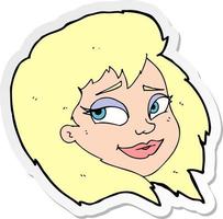 sticker of a cartoon happy female face vector