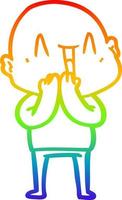 rainbow gradient line drawing happy cartoon bald man vector