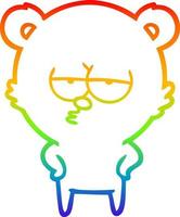 rainbow gradient line drawing bored bear cartoon vector