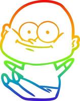 rainbow gradient line drawing cartoon bald man staring vector