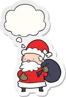 cartoon santa claus and thought bubble as a printed sticker vector
