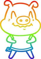 rainbow gradient line drawing nervous cartoon pig vector