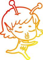 warm gradient line drawing cartoon alien girl vector