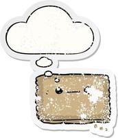 cartoon biscuit and thought bubble as a distressed worn sticker vector