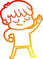 warm gradient line drawing cartoon happy boy vector