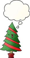 cartoon christmas tree and thought bubble in smooth gradient style vector