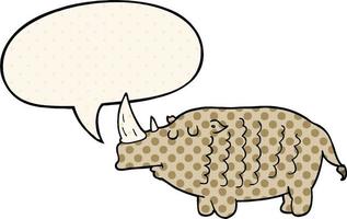 cartoon rhinoceros and speech bubble in comic book style vector