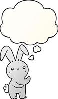 lindo conejo de dibujos animados y burbuja de pensamiento en estilo degradado suave vector