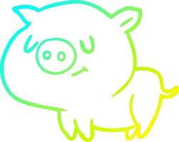 cold gradient line drawing cute cartoon pig vector