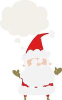 cartoon confused santa claus and thought bubble in retro style vector