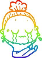 rainbow gradient line drawing cartoon crying old lady vector