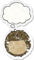 cartoon bear and thought bubble as a distressed worn sticker vector