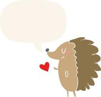 cute cartoon hedgehog and speech bubble in retro style vector