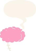 cartoon brain and speech bubble in retro style vector