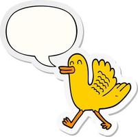 cartoon duck and speech bubble sticker vector