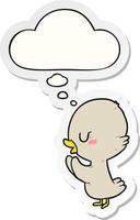 cartoon duckling and thought bubble as a printed sticker vector