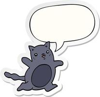 cartoon cat and speech bubble sticker vector