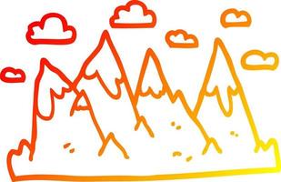 warm gradient line drawing cartoon mountain range vector