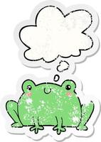 cartoon frog and thought bubble as a distressed worn sticker vector