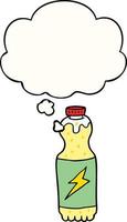 cartoon soda bottle and thought bubble vector