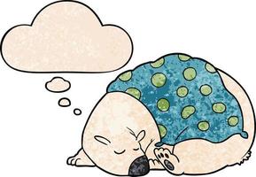 cartoon polar bear sleeping and thought bubble in grunge texture pattern style vector