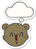 cute cartoon teddy bear face and thought bubble as a printed sticker vector