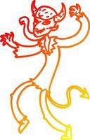 warm gradient line drawing cartoon dancing devil vector