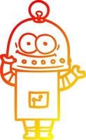warm gradient line drawing happy carton robot with light bulb vector