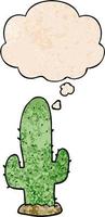 cartoon cactus and thought bubble in grunge texture pattern style vector