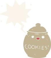 cute cartoon cookie jar and speech bubble in retro style vector