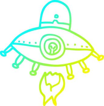 cold gradient line drawing cartoon alien spaceship vector