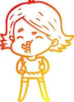 warm gradient line drawing cartoon girl pulling face vector