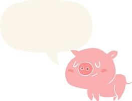 cute cartoon pig and speech bubble in retro style vector