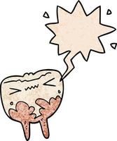 cartoon bad tooth and speech bubble in retro texture style vector