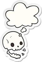 cartoon spooky skull and thought bubble as a printed sticker vector