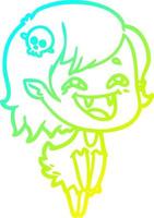 cold gradient line drawing cartoon laughing vampire girl vector