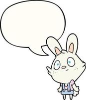 cute cartoon rabbit shrugging shoulders and speech bubble vector