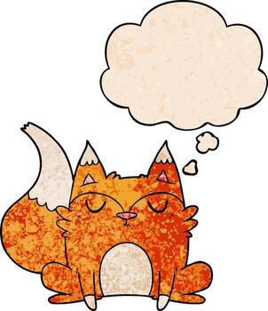 cartoon fox and thought bubble in grunge texture pattern style vector