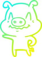 cold gradient line drawing nervous cartoon pig vector