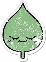 distressed sticker of a cute cartoon expressional leaf vector