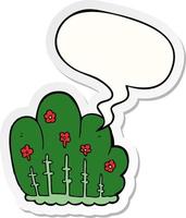 cartoon hedge and speech bubble sticker vector