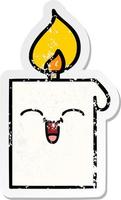 distressed sticker of a cute cartoon lit candle vector