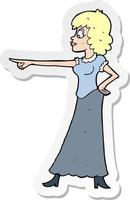 sticker of a cartoon woman pointing finger vector