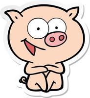 sticker of a cheerful sitting pig cartoon vector