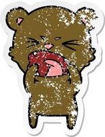 distressed sticker of a angry cartoon bear vector