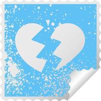distressed square peeling sticker symbol broken heart vector