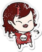 distressed sticker of a cartoon laughing vampire girl vector